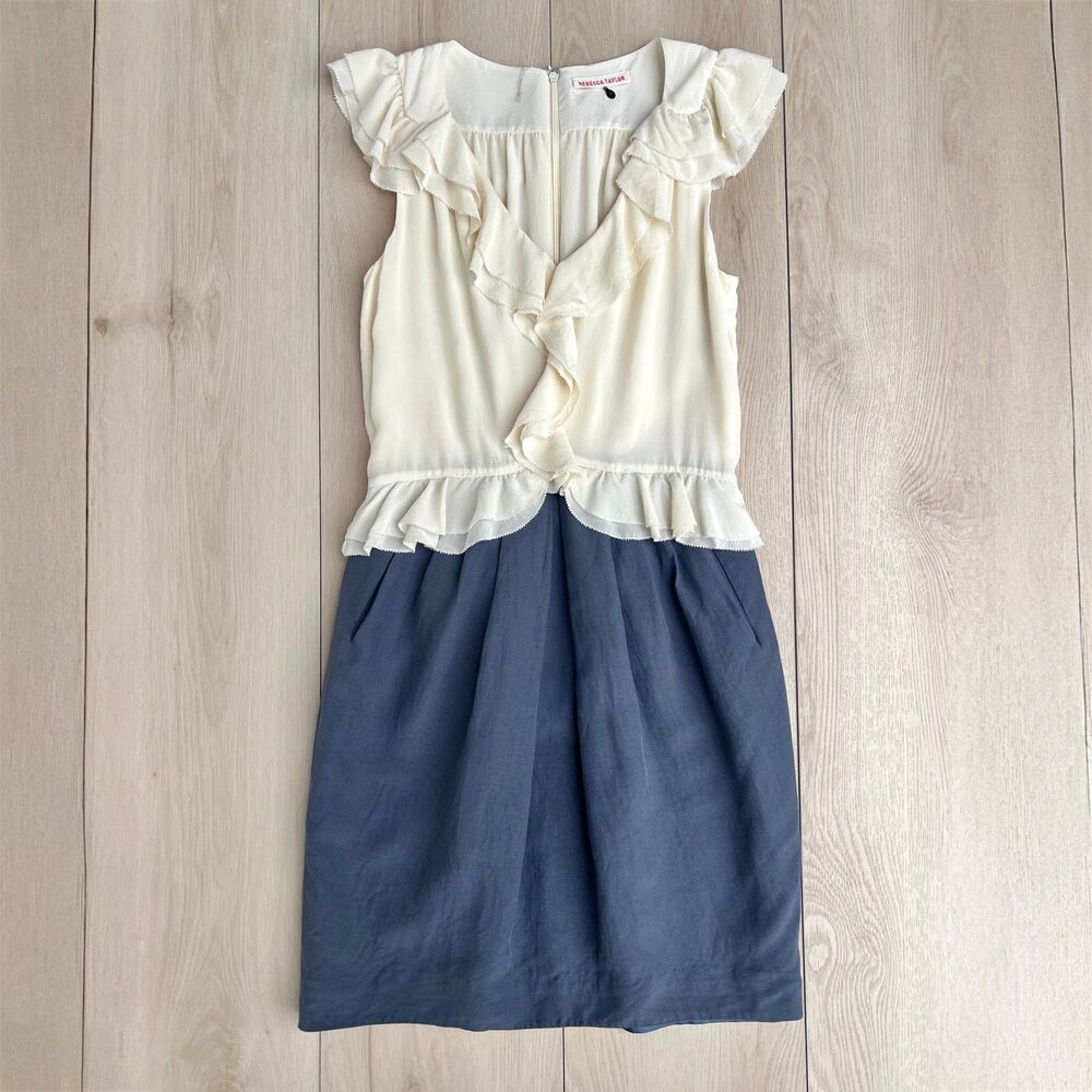 EUC Rebecca Taylor Colorblock Romantic Ruffle Sleeveless Mini Shift Dress Size 4
